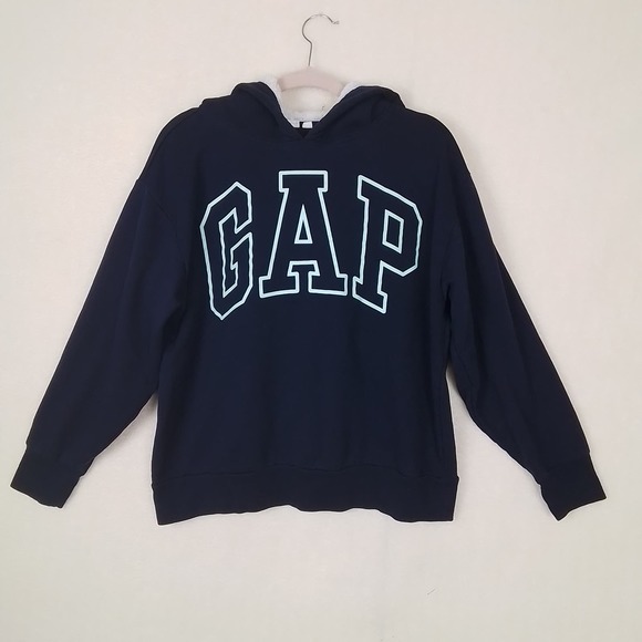 GAP Fleece Lined Logo Hoodie Girl's Size XL in Navy with Sherpa Lined Hood - Picture 1 of 11